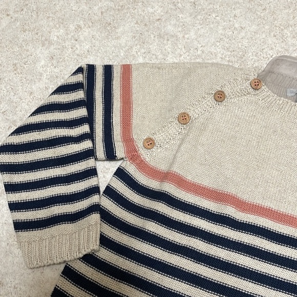 BNWT FINA EJERIQUE COTTON & LINEN SIDE BUTTON STRIPE CREWNECK SWEATER - Picture 3 of 8